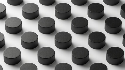 Leinwandbilder - Minimalist isometric seamless pattern of matte black cylinders on a white background,