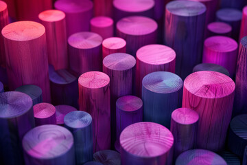 Aufkleber - Isometric seamless background of purple and magenta cylindrical shapes in a grid layout,