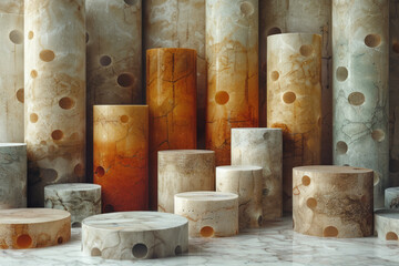 Aufkleber - Isometric pattern featuring cylindrical forms in various heights with a sandy texture,