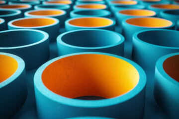 Aufkleber - Minimalist isometric seamless pattern with alternating blue and yellow cylinders,