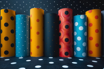Aufkleber - Minimalist isometric seamless pattern with alternating blue and yellow cylinders,