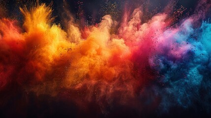 Wall Mural -   A multicolored cloud of smoke on a black background with a red, yellow, blue, and pink cloud at its center