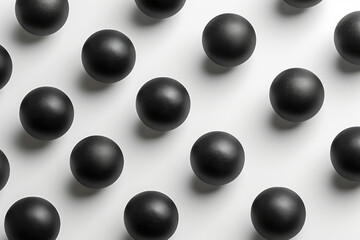 Poster - Minimalist isometric seamless pattern of matte black spheres on a white background,