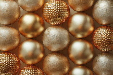 Poster - Abstract pattern with gold and beige spheres arranged in an isometric perspective,