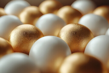 Aufkleber - Abstract pattern with gold and beige spheres arranged in an isometric perspective,