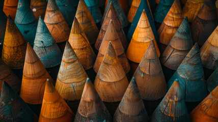 Fototapete - An abstract background featuring isometric cones of varying sizes, arranged in a grid,