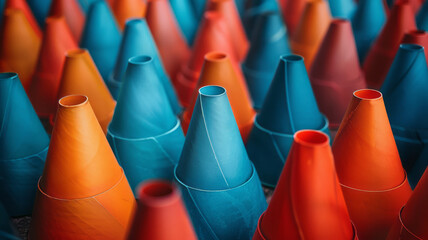 Aufkleber - Randomly rotated isometric cones in a single color, scattered across the background,