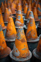 Poster - an arrangement of isometric cones pointing in the same direction, creating a sense of movement,