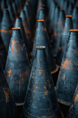 Poster - An arrangement of isometric cones pointing in the same direction, creating a sense of movement,