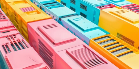 Poster - Colorful Data Center Infrastructure: Vivid Illustration of Servers, Cables, and Cooling Systems in a Seamless Pattern