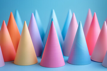 Leinwandbilder - Overlapping isometric cones in pastel colors, blending softly into each other,
