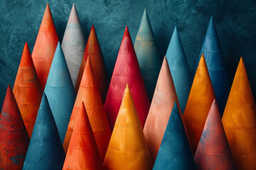 Leinwandbilder - Isometric cones with varying shades of the same color, creating a subtle gradient effect,