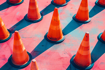 Fototapete - A minimalist isometric pattern with cones fading in opacity as they move diagonally across the background,