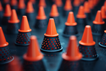 Fototapete - A minimalist isometric pattern with cones fading in opacity as they move diagonally across the background,