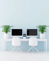 Aufkleber - Modern Computer Lab Celebration for World Computer Day Showcasing Sleek Desktops, Laptops, and VR Gear in a High-Tech Environment