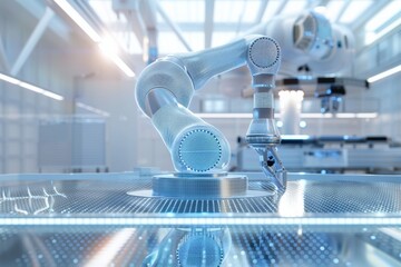 Leinwandbilder - Advanced Robotics and AI in High-Tech Manufacturing Line: Futuristic, Streamlined Industrial Environment with Precise Automation