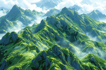 Leinwandbilder - Seamless pattern of isometric mountain peaks, forming a continuous landscape,