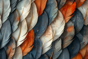 Leinwandbilder - Abstract isometric feathers, aligned in a grid with alternating orientations,