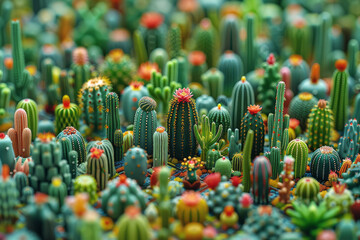 Leinwandbilder - Minimalist isometric cacti, scattered randomly across the background,