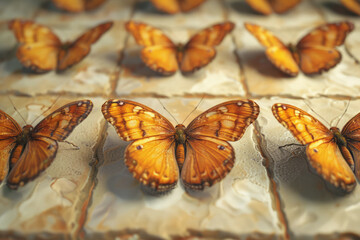 Leinwandbilder - Isometric butterflies, evenly spaced in a grid, with wings in different positions,