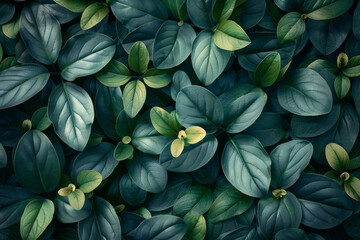 Leinwandbilder - Isometric leaves and branches, creating a repeating botanical pattern,