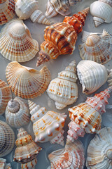 Leinwandbilder - Seamless pattern of isometric shells, forming a coastal-inspired design,