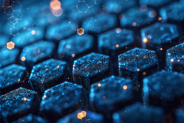 Leinwandbilder - Isometric pattern of hexagonal grids with minimalist molecular structures within each cell,