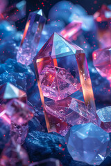 Leinwandbilder - Minimalist isometric pattern of diamond shapes with integrated molecular icons,