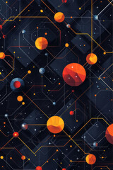 Poster - Minimalist isometric pattern of diamond shapes with integrated molecular icons,