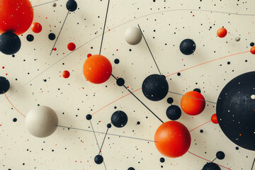 Leinwandbilder - Minimalist isometric circles and lines representing atoms and bonds in a seamless pattern,