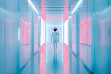 Aufkleber - Abstract Vision of a Robot Wanderer in a Symmetrical, Vibrant Data Center Using Long Exposure and a Wide-Angle Lens