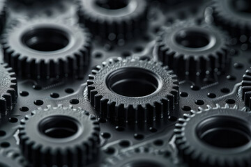 Fototapete - Minimalist isometric gears and cogwheels, arranged in a repeating grid with geometric shapes,