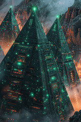 Leinwandbilder - Isometric repeating pattern of pyramids with embedded cloud computing icons,
