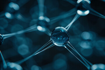 Aufkleber - Abstract isometric spheres and lines representing atoms and data points, arranged in a lattice,