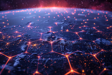 Poster - Isometric background featuring repeating hexagons and embedded satellite icons,