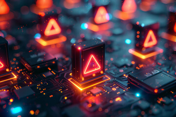 Fototapete - Seamless pattern of isometric triangles and minimalist battery symbols, blending seamlessly,