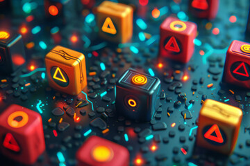 Fototapete - Seamless pattern of isometric triangles and minimalist battery symbols, blending seamlessly,