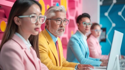 Poster - Diverse Cybersecurity Team Working in High-Tech Office: Asian, White, Hispanic Professionals During National Cyber Security Awareness Month