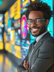 Poster - Confident Black Male Cybersecurity Expert in Control Room on International Day of Internet Safety