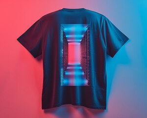 Aufkleber - Futuristic Data Center Design on T-Shirt Mockup in Neon Light - Fashion Meets Technology Concept