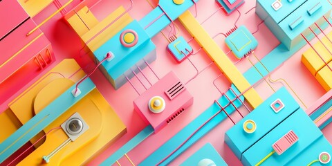 Poster - Vibrant Illustration of Data Center Infrastructure: Servers, Cables, Cooling Systems in a Harmonized Pattern