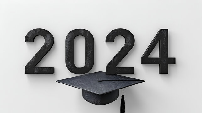 2024 in block letter with graduation cap isolated on a white background