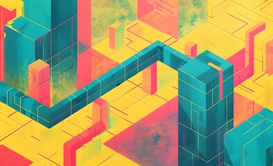 Poster - Colorful 3D abstract background with geometric shapes and lines for creative design, illustration, concept art or presentation template
