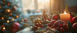 © michalsen - Table with Christmas decorations on a sunny winter day. Christmas decorations. Christmas elements. Christmas break. Christmas themes.
