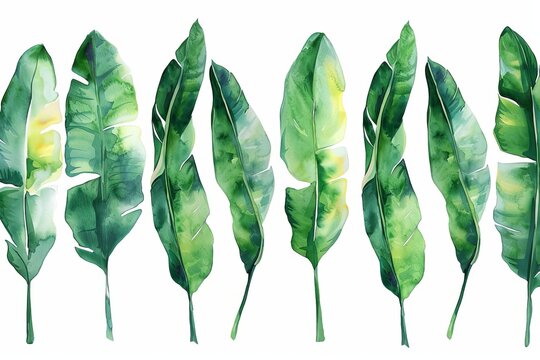 set of watercolor banana leaves tropical border for wallpaper botanical illustration
