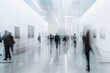 © valiantsin - Art gallery museum modern people culture. Interior wall painting exhibition flat show contemporary walk exposition picture visitor artwork abstract white man group exhibit blur