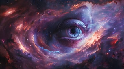colossal crystalline eye gazing into the infinite cosmic nebula