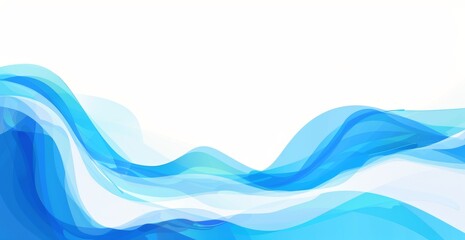 Poster - blue wave background, simple flat design with white space on the right side, white and blue color sc