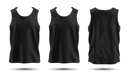 Wall Mural - Set of Sleeveless Black Tops - Front, Back, and Side Views

