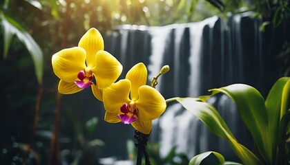 Canvas Print - Closeup shot of orchids in nature, AI-generated.